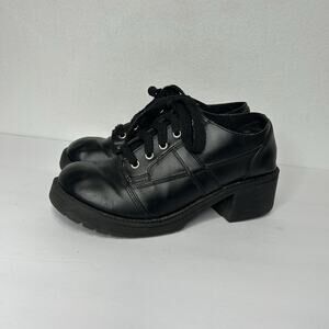 No Boundaries Womens Oxford Lace Up Size 8 Chunky Lug Heel Black Grunge 90s